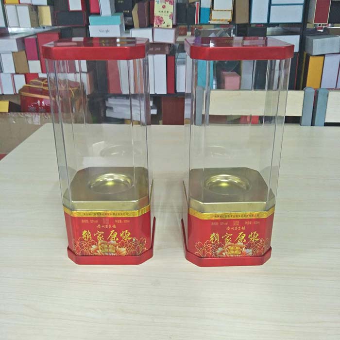 八角透明下部鐵底座半PET盒